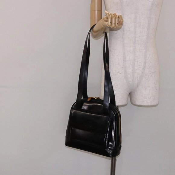 GUCCI Shoulder Bag Enamel Black Gold - Picture 1 of 16
